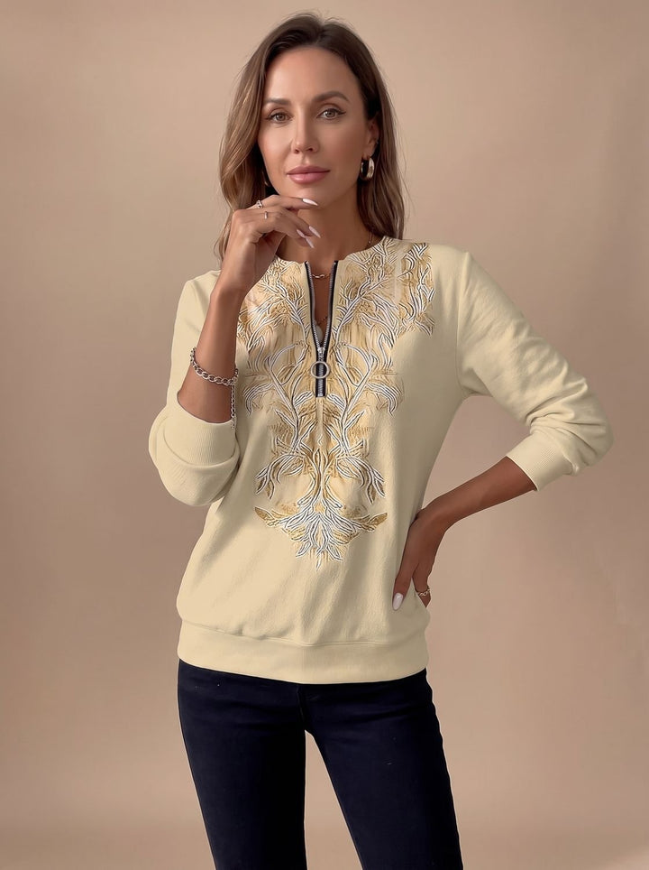 Emilia | Women's Zip Slim Fit Sweater with Floral Pattern and Zipper