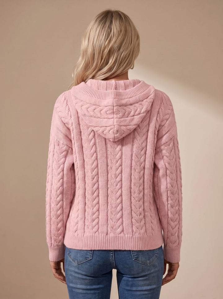 Marlene | Women's Cable Knit Hoodie with Henley Button Placket Oversized