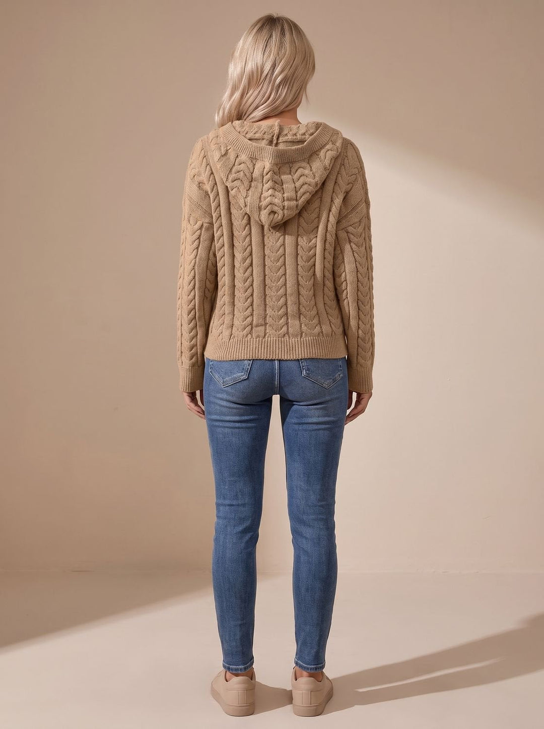 Marlene | Women's Cable Knit Hoodie with Henley Button Placket Oversized