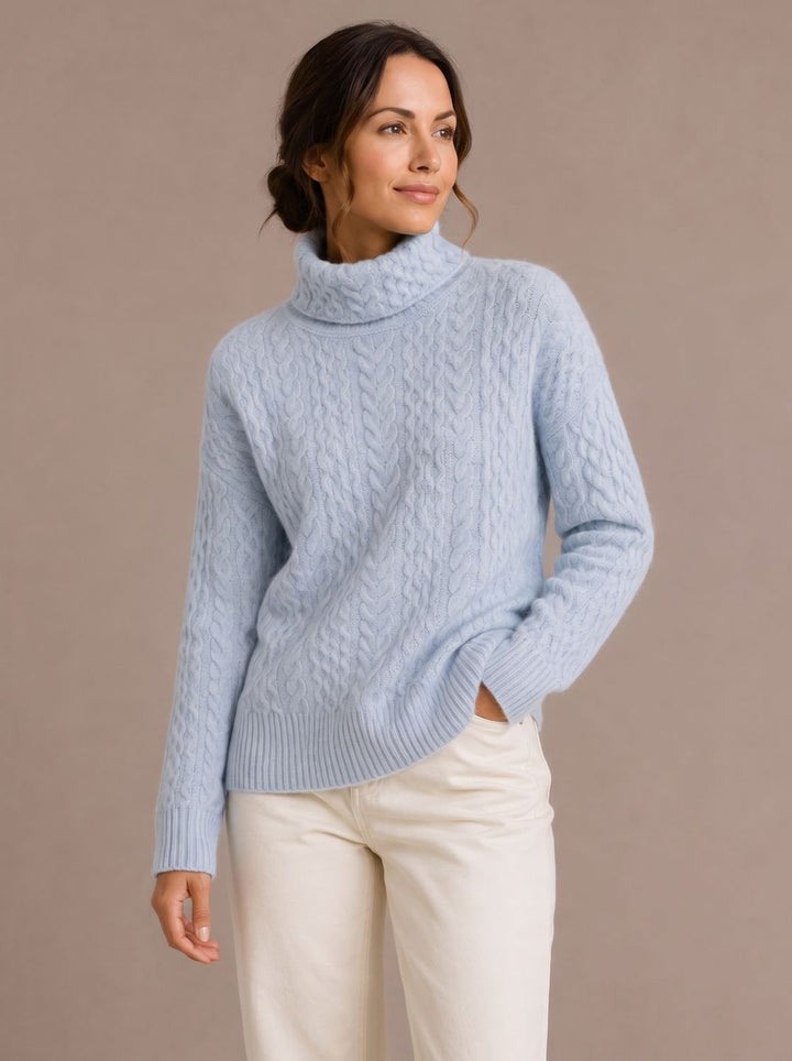 Lena | Women's Cable Knit Turtleneck Sweater Oversized Knit Pullover
