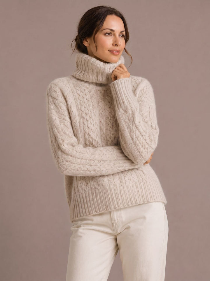 Lena | Women's Cable Knit Turtleneck Sweater Oversized Knit Pullover
