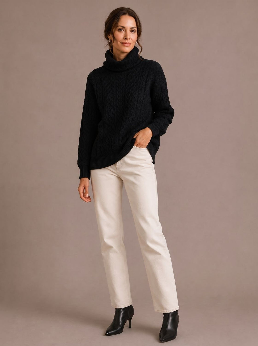 Lena | Women's Cable Knit Turtleneck Sweater Oversized Knit Pullover