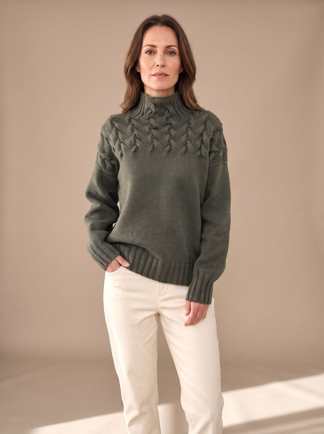 Greta | Women's Cable Knit Turtleneck Christmas Sweater with Textured Knit