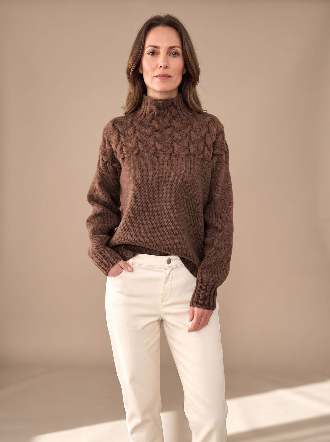 Greta | Women's Cable Knit Turtleneck Christmas Sweater with Textured Knit