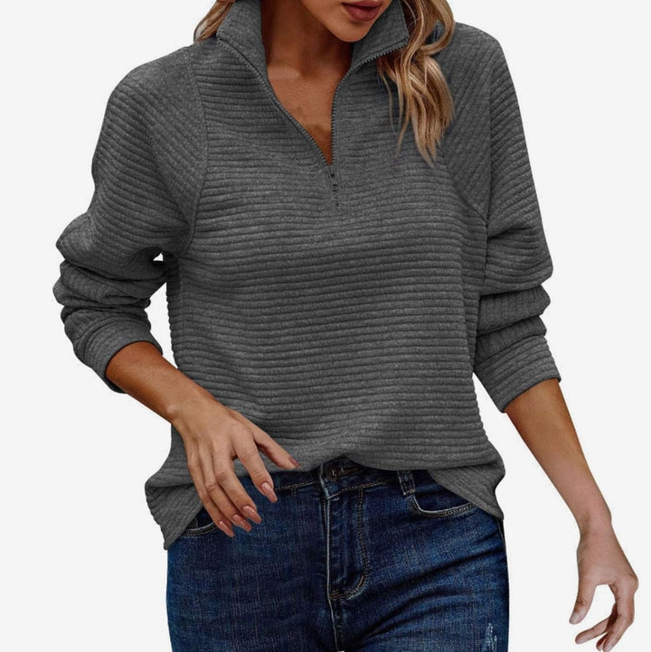 Emilia | Women's Oversized Ribbed Knit Sweater with Quarter-Zip at the Stand-Up Collar