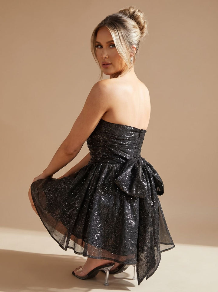 Elin | Women's Bandeau Mini Party Dress Strapless Glitter Bow