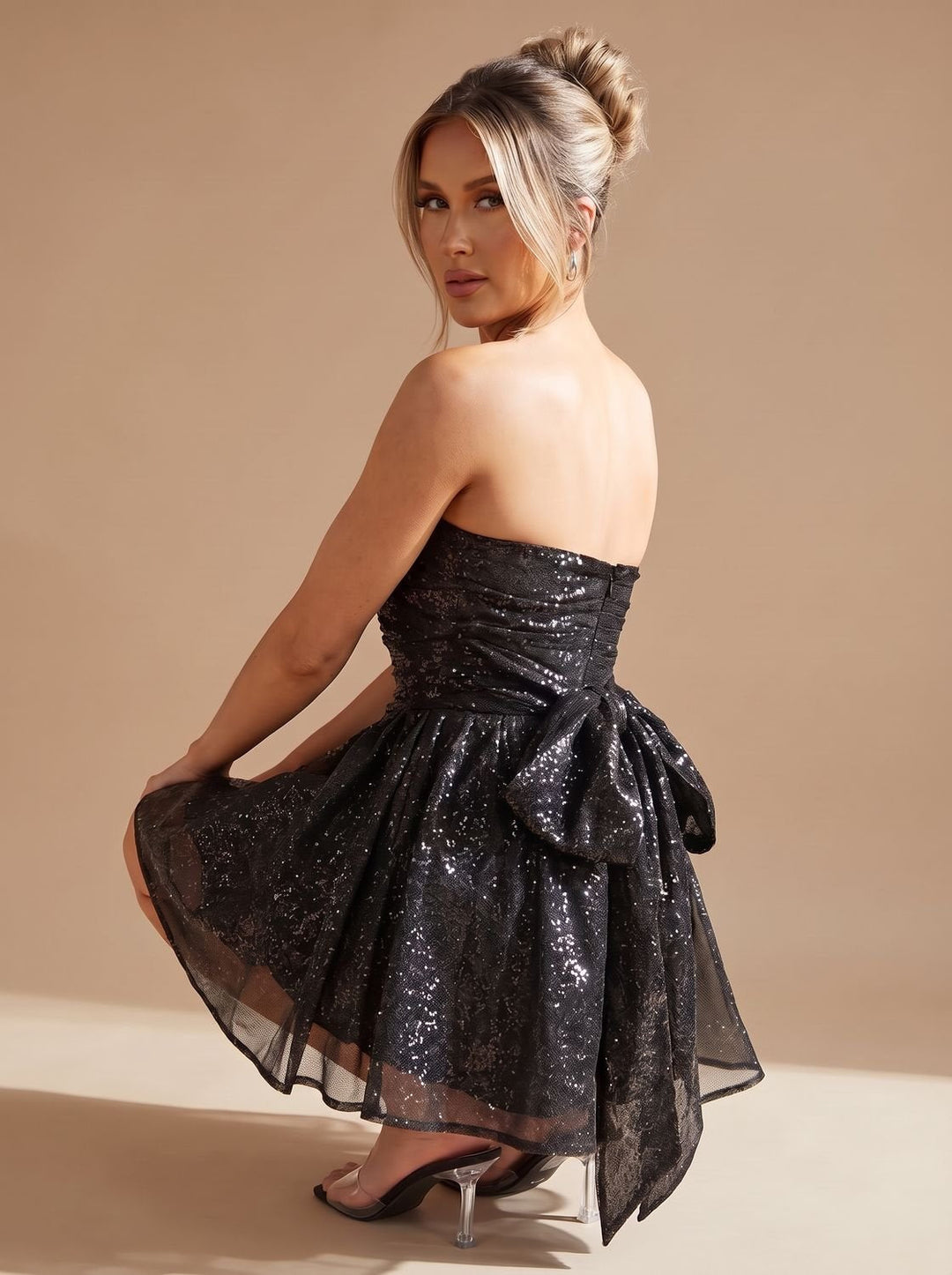 Elin | Women's Bandeau Mini Party Dress Strapless Glitter Bow