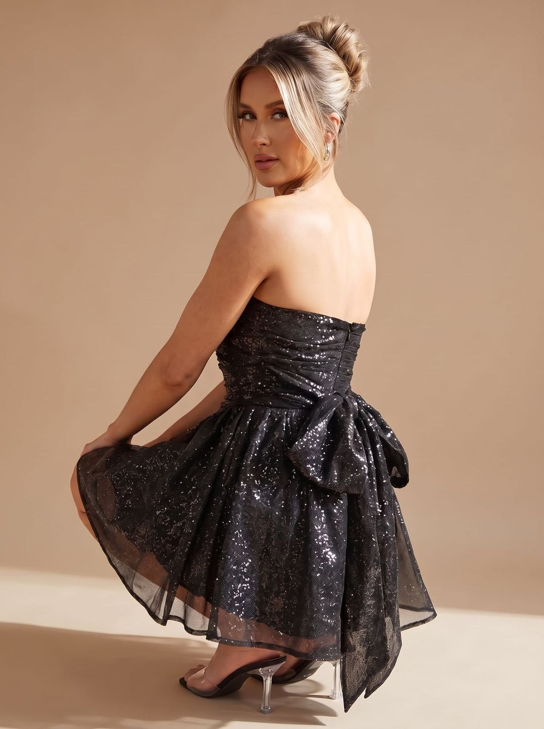 Elin | Women's Bandeau Mini Party Dress Strapless Glitter Bow