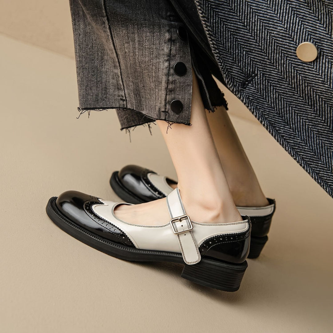 Olivia | Women's Brogue Mary Jane Shoes with Buckle and Round Toe