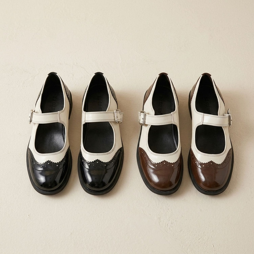 Olivia | Women's Brogue Mary Jane Shoes with Buckle and Round Toe
