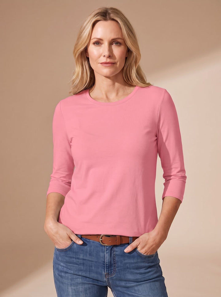 Anna | Women's Casual Solid Relaxed-Fit Top with Three-Quarter Sleeves