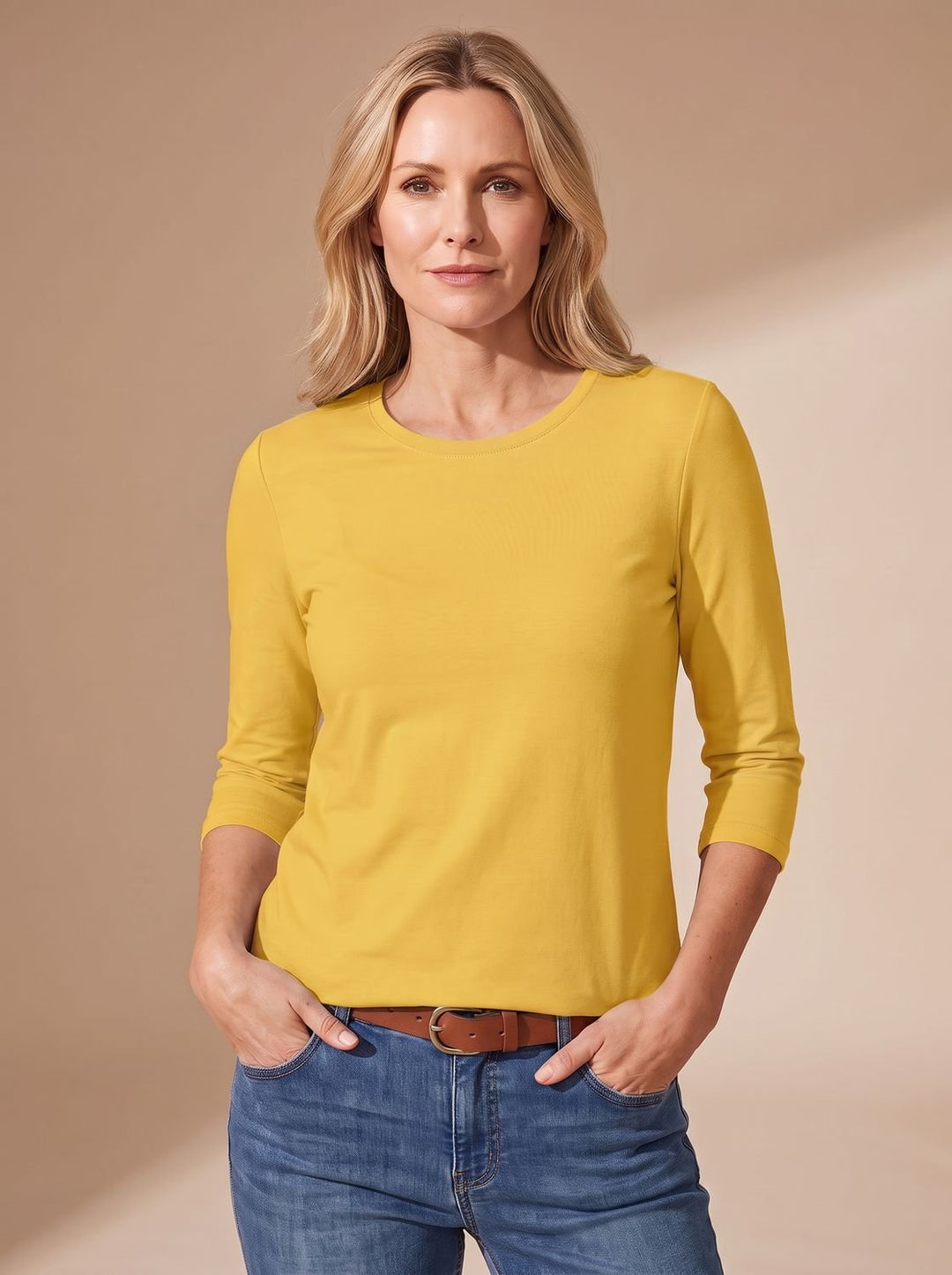 Anna | Women's Casual Solid Relaxed-Fit Top with Three-Quarter Sleeves