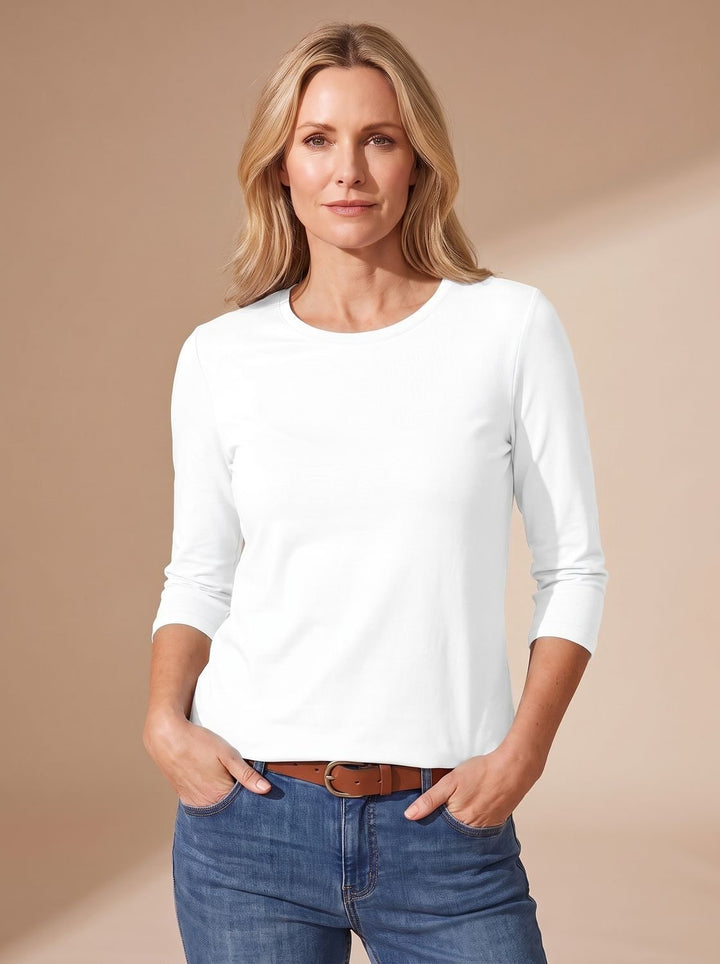 Anna | Women's Casual Solid Relaxed-Fit Top with Three-Quarter Sleeves