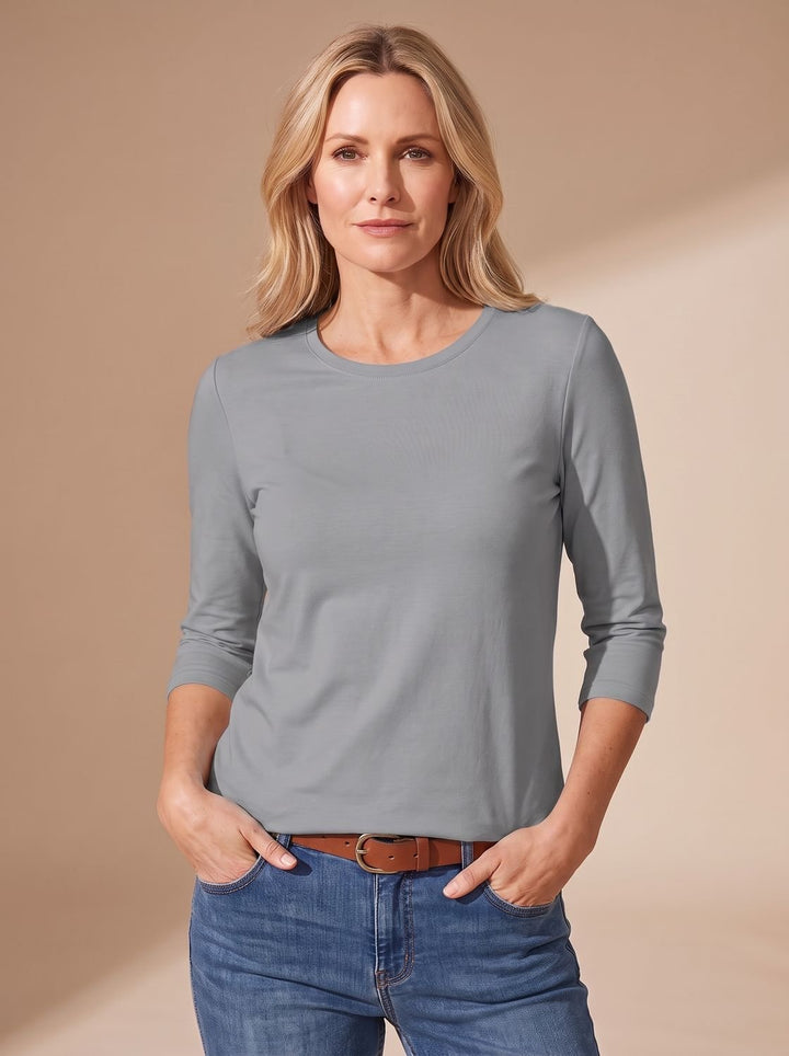 Anna | Women's Casual Solid Relaxed-Fit Top with Three-Quarter Sleeves