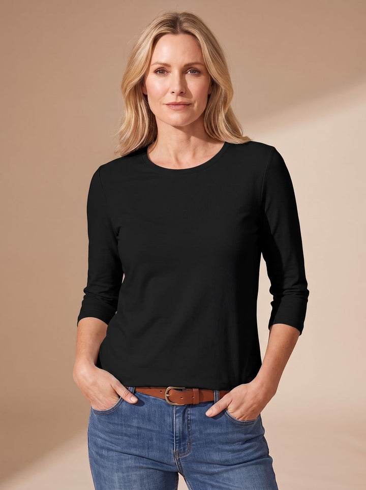 Anna | Women's Casual Solid Relaxed-Fit Top with Three-Quarter Sleeves