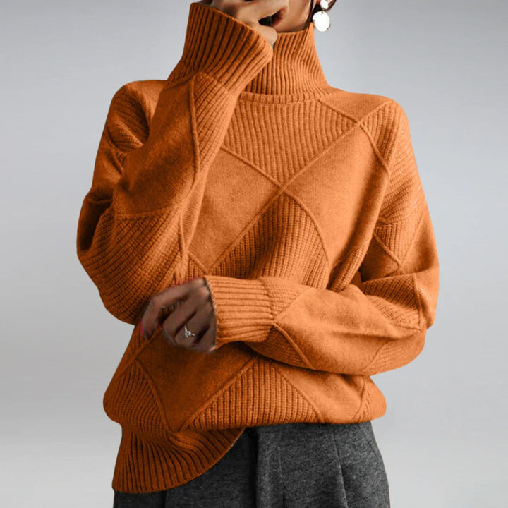 Women's Turtleneck Sweater with Argyle Pattern and Comfortable Wool