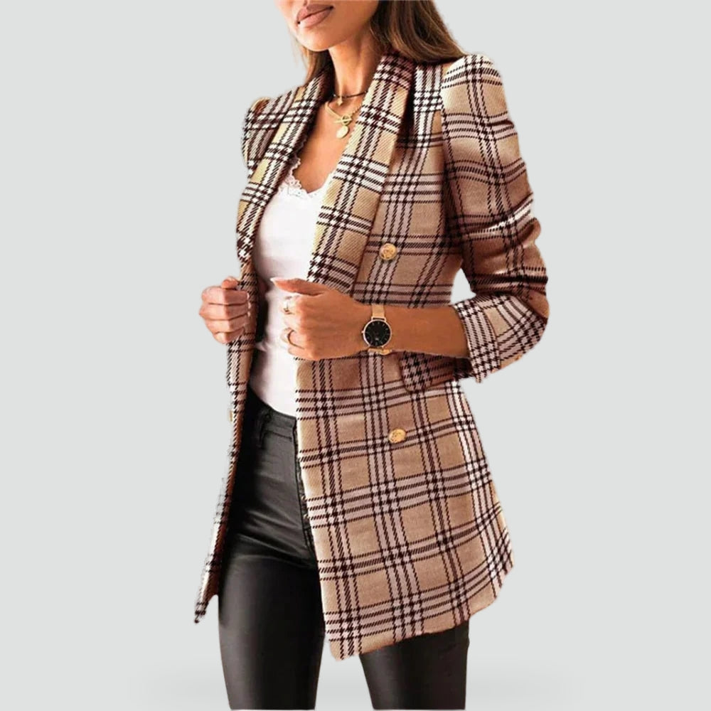 Ladies Blazer with Classic Check Pattern and Slim Fit
