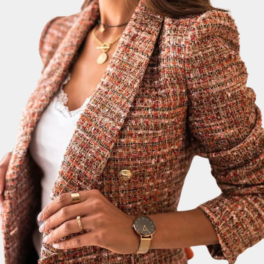 Ladies Blazer with Classic Check Pattern and Slim Fit