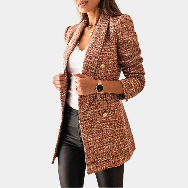 Ladies Blazer with Classic Check Pattern and Slim Fit
