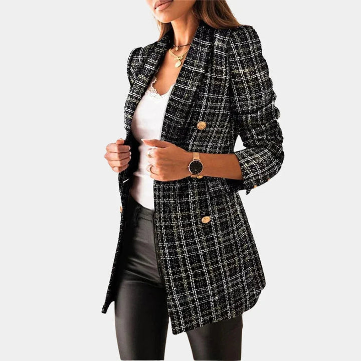 Ladies Blazer with Classic Check Pattern and Slim Fit