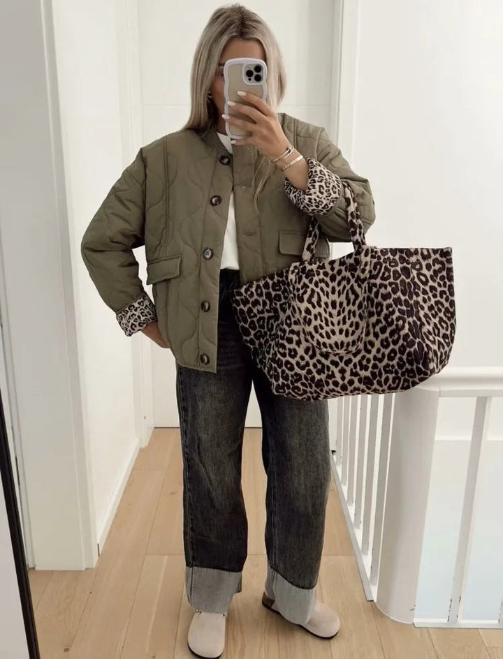 Ladies' Jacket with Leopard Lining for Stylish Autumn and Winter