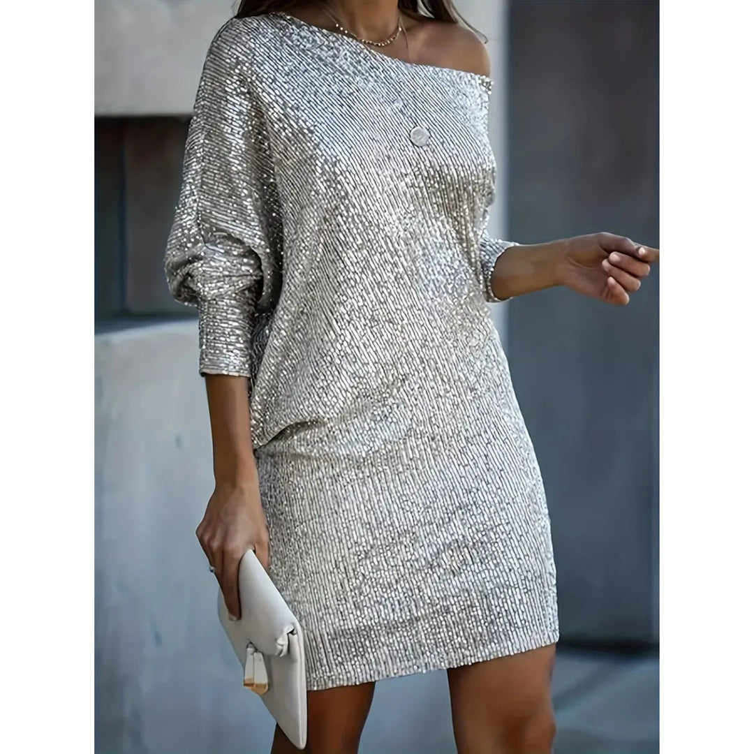 Ladies' Party Dress with Contrast Sequins for Elegant Evenings