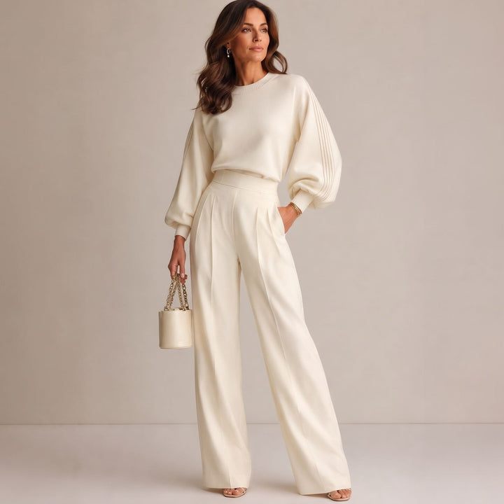 Nina | Women's Knitted Set with Ribbed Texture Loose-Fitting Pants Sweater