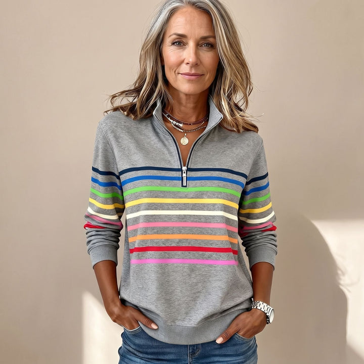Olivia | Women's Colored Striped Sweater with Quarter Zip and Stand-Up Collar