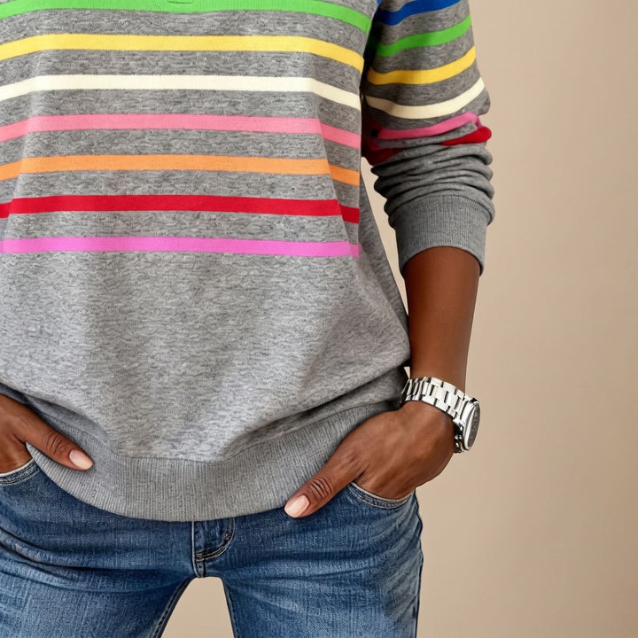 Olivia | Women's Colored Striped Sweater with Quarter Zip and Stand-Up Collar