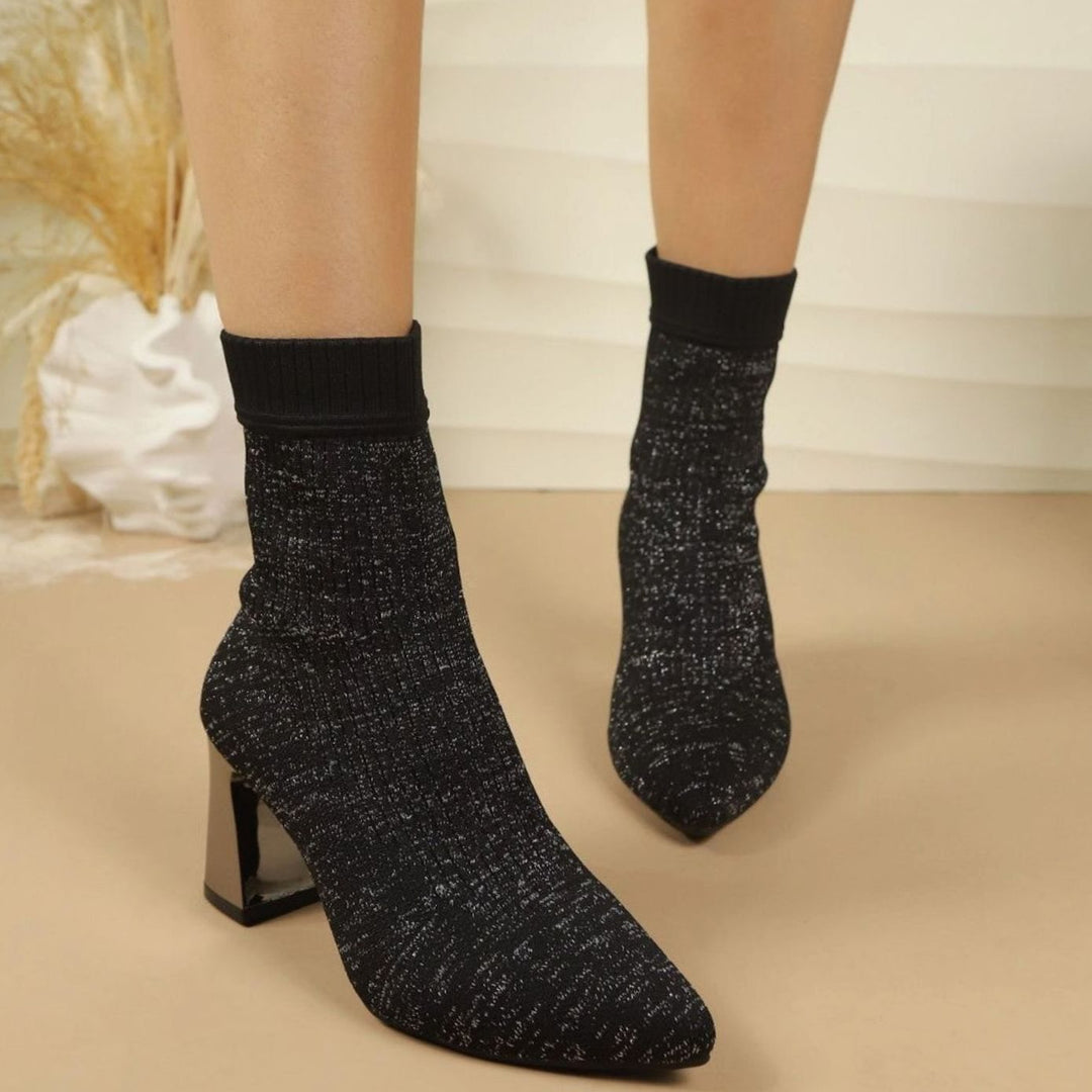 Anna | Women's Ribbed Sock Ankle Boots with Block Heel