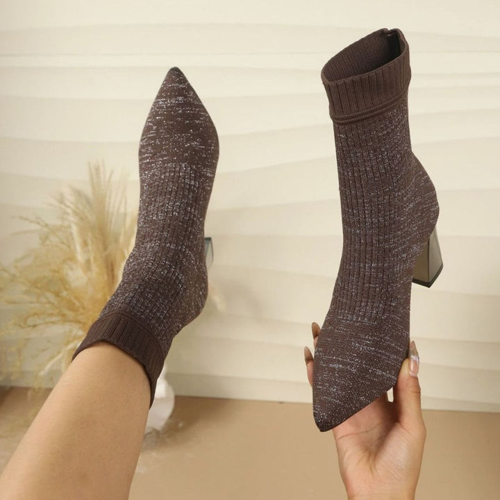 Anna | Women's Ribbed Sock Ankle Boots with Block Heel