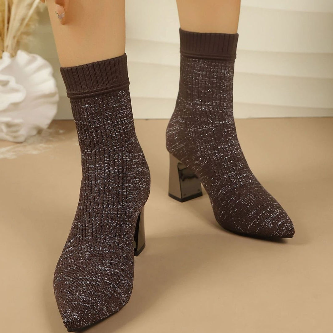 Anna | Women's Ribbed Sock Ankle Boots with Block Heel