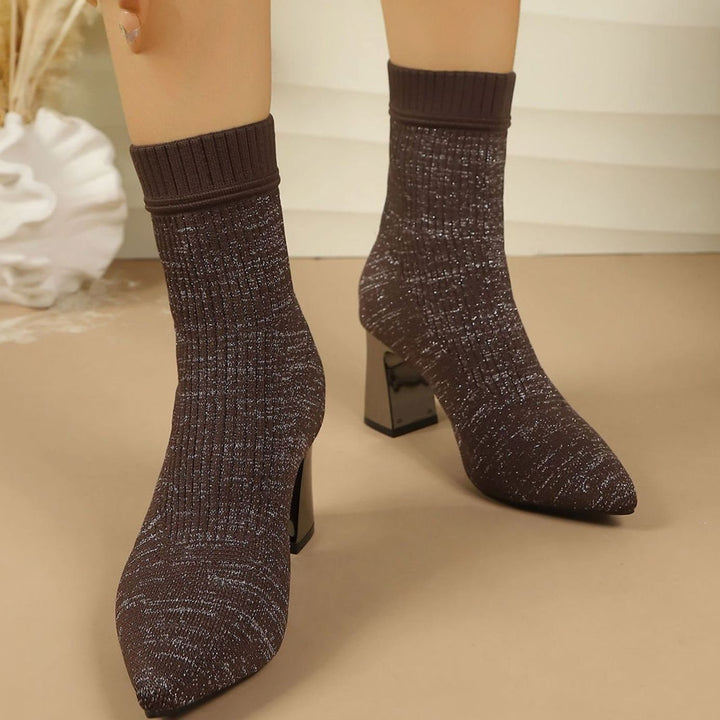 Anna | Women's Ribbed Sock Ankle Boots with Block Heel
