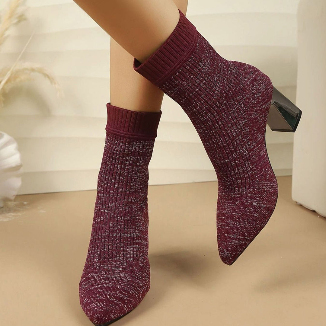 Anna | Women's Ribbed Sock Ankle Boots with Block Heel