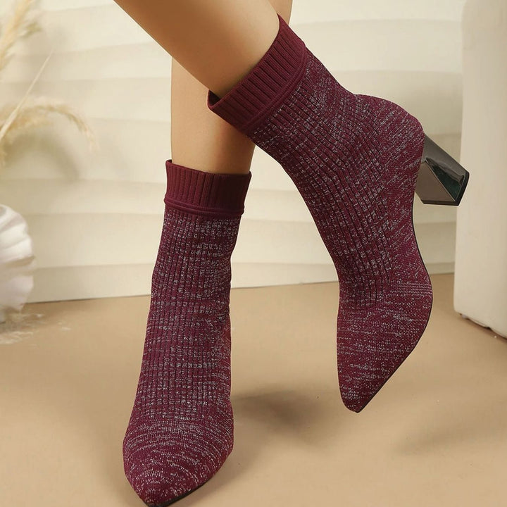Anna | Women's Ribbed Sock Ankle Boots with Block Heel