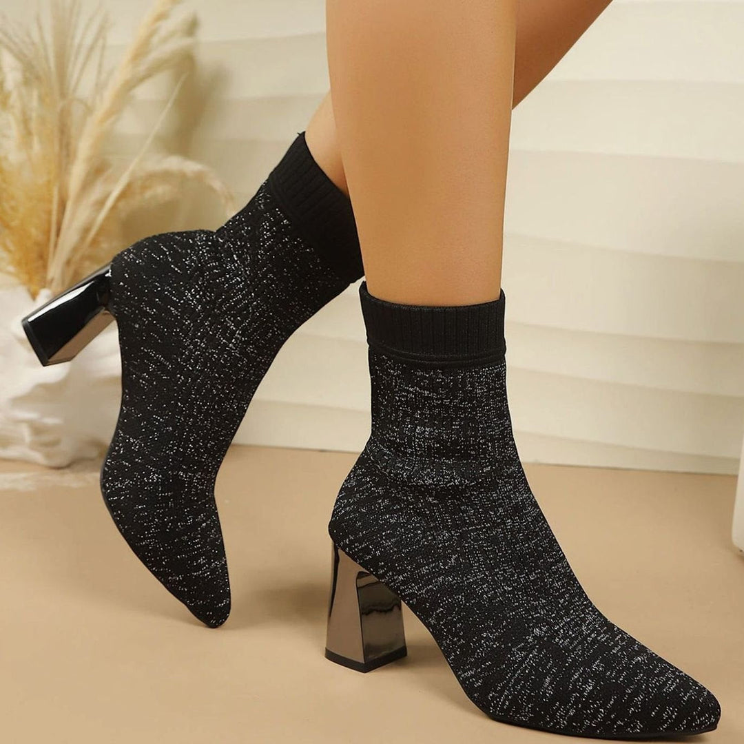 Anna | Women's Ribbed Sock Ankle Boots with Block Heel