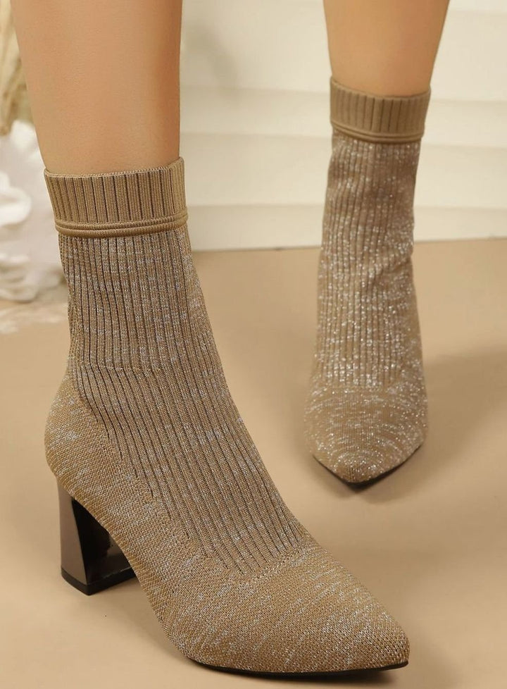 Anna | Women's Ribbed Sock Ankle Boots with Block Heel