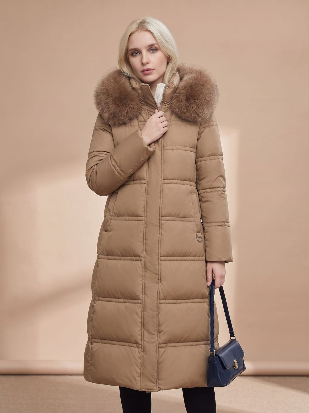 Yara | Women's Quilted Longline Winter Coat with Faux Fur Collar