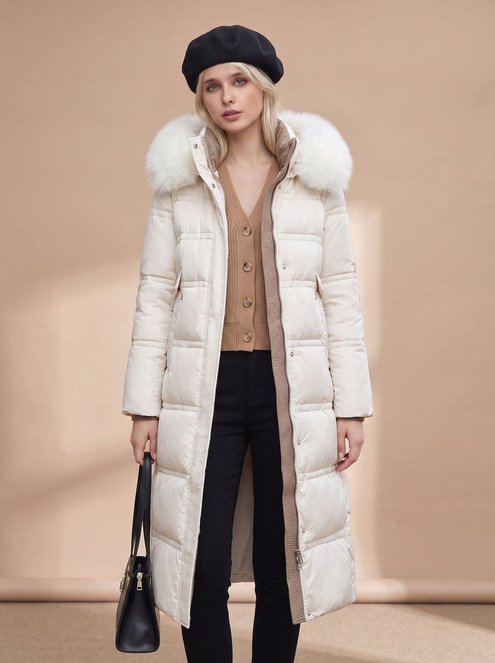 Yara | Women's Quilted Longline Winter Coat with Faux Fur Collar
