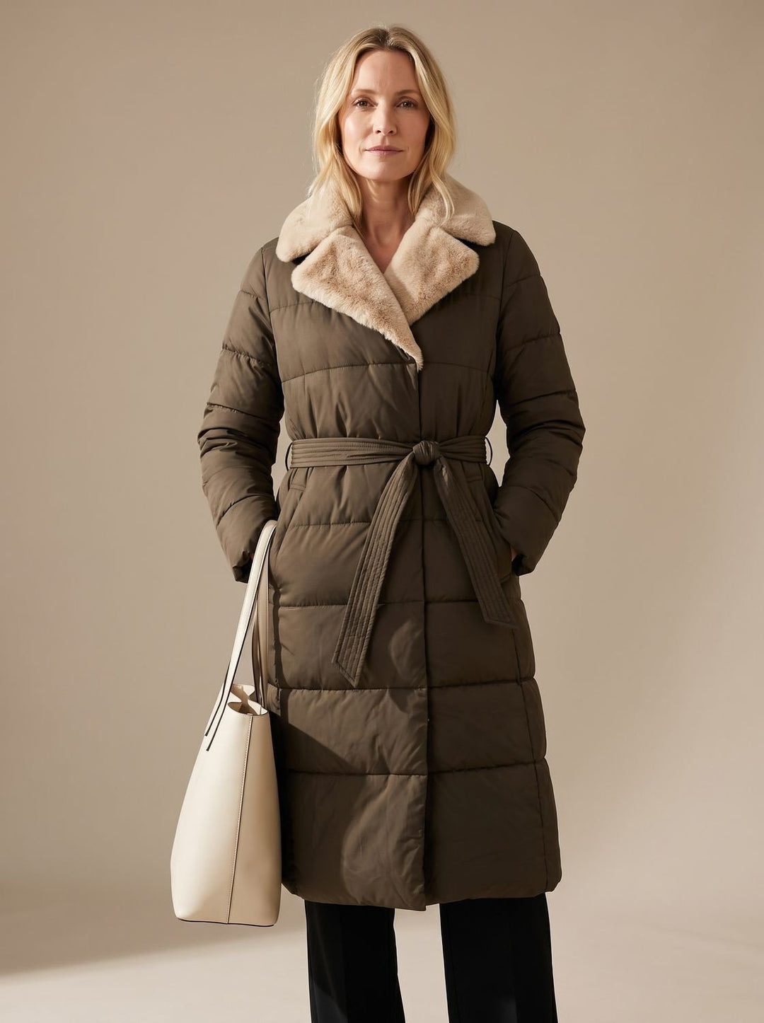 Yara | Women's Quilted Longline Winter Coat with Faux Fur Collar