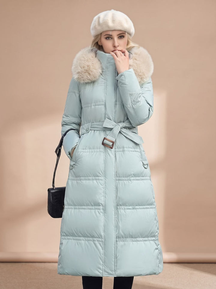 Yara | Women's Quilted Longline Winter Coat with Faux Fur Collar