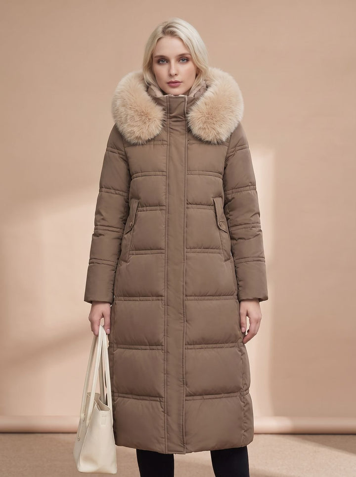Yara | Women's Quilted Longline Winter Coat with Faux Fur Collar