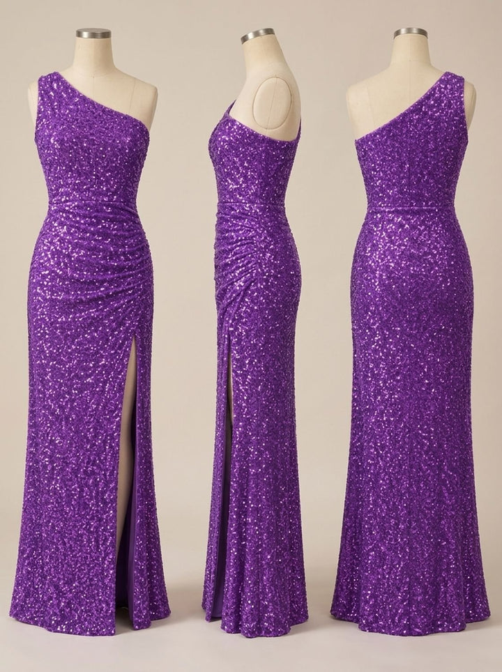 Anna | Women's Glitter Party Dress One Shoulder Maxi Dress with High Split