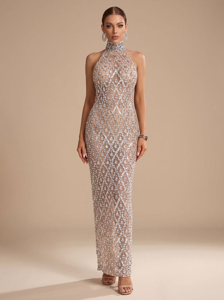 Emma | Women's Halter Sequin Maxi Party Dress Christmas New Year's Eve