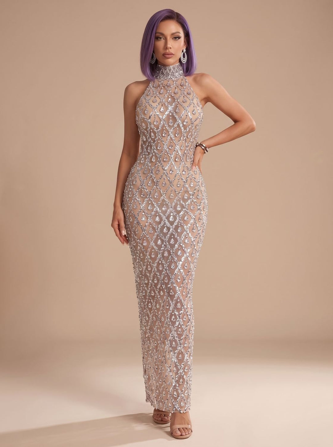 Emma | Women's Halter Sequin Maxi Party Dress Christmas New Year's Eve
