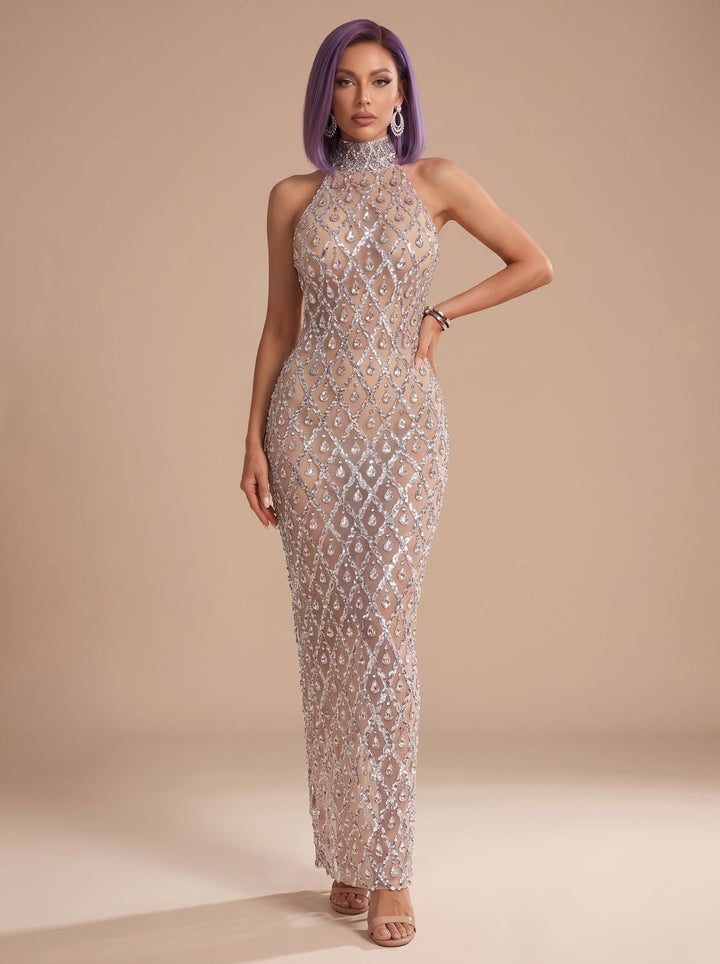 Emma | Women's Halter Sequin Maxi Party Dress Christmas New Year's Eve