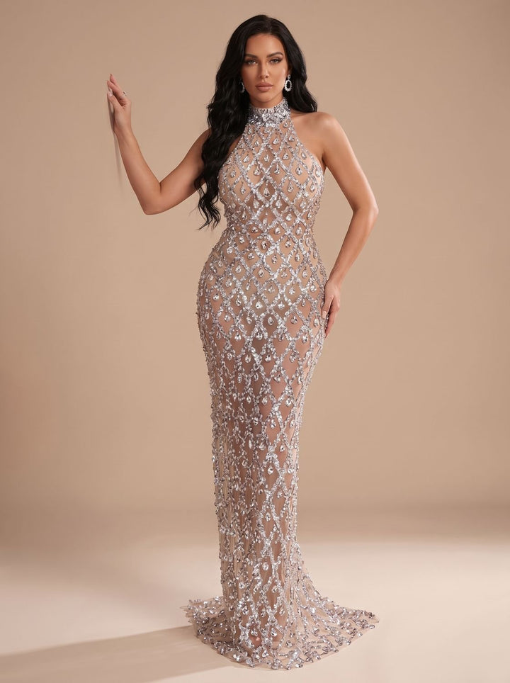 Emma | Women's Halter Sequin Maxi Party Dress Christmas New Year's Eve