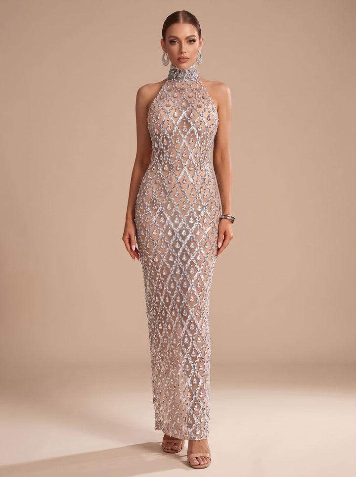 Emma | Women's Halter Sequin Maxi Party Dress Christmas New Year's Eve