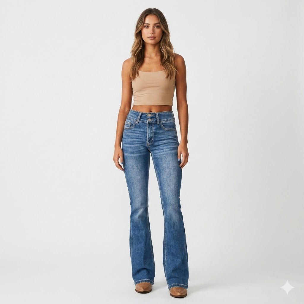 Anna | Women's High Waist Flared Jeans Sculpted Fit Full Length