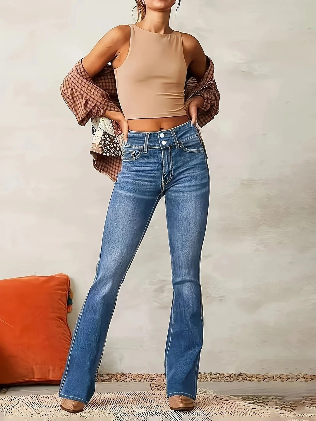 Anna | Women's High Waist Flared Jeans Sculpted Fit Full Length